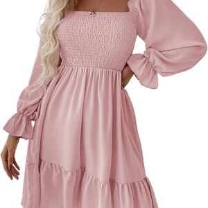 Smocked Square Neck Baby Pink Mini Dress with Ruffles Size Small